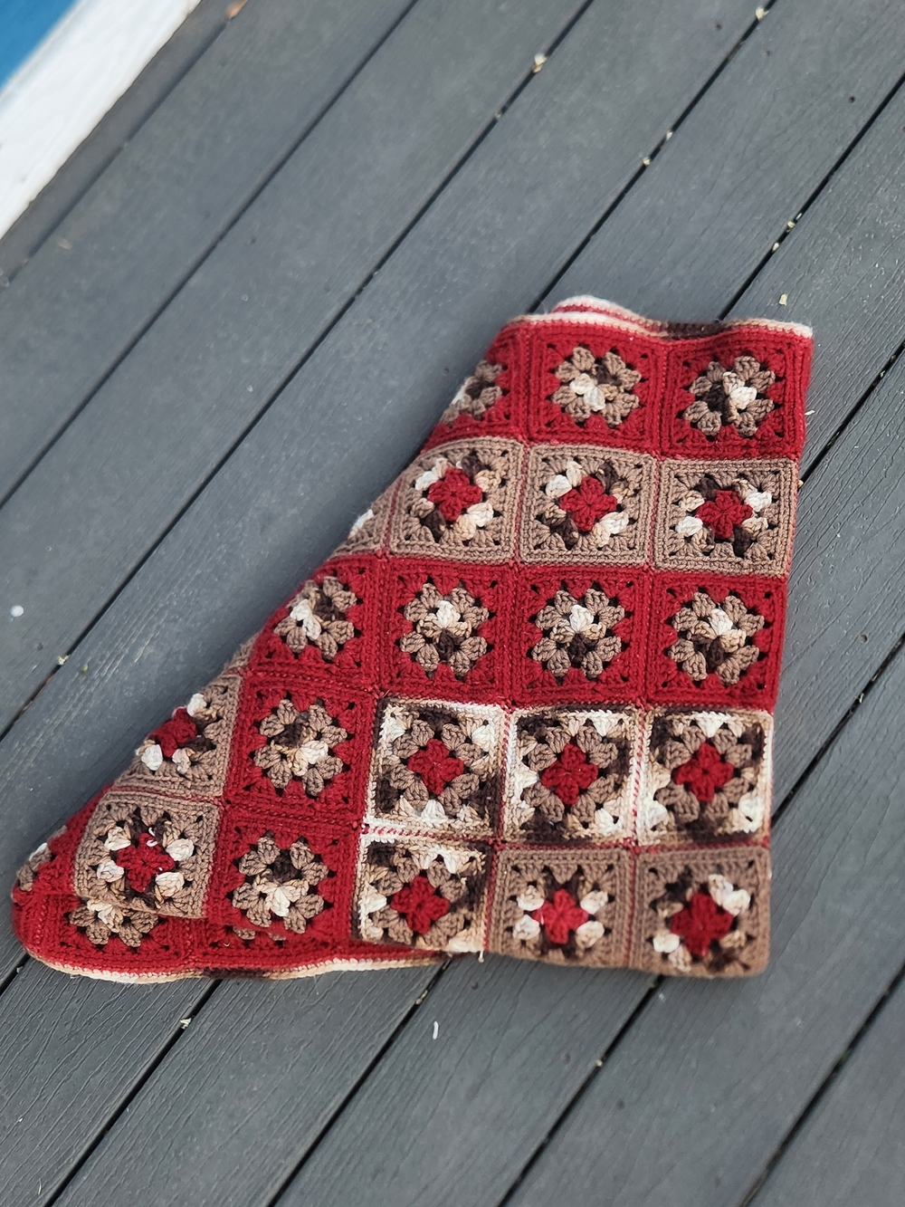 Handmade Red and Tan Crochet Granny Square Throw Blanket - Home Bedding - Picture 3 of 7